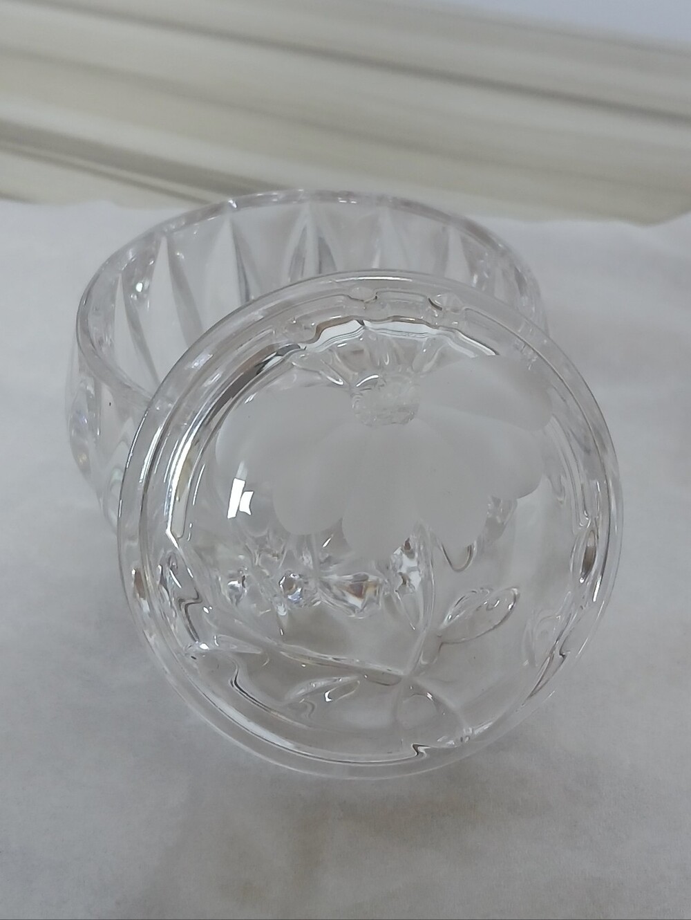 Vtg Princess House Heritage Lead Crystal Ring Trinket Box Etched Floral